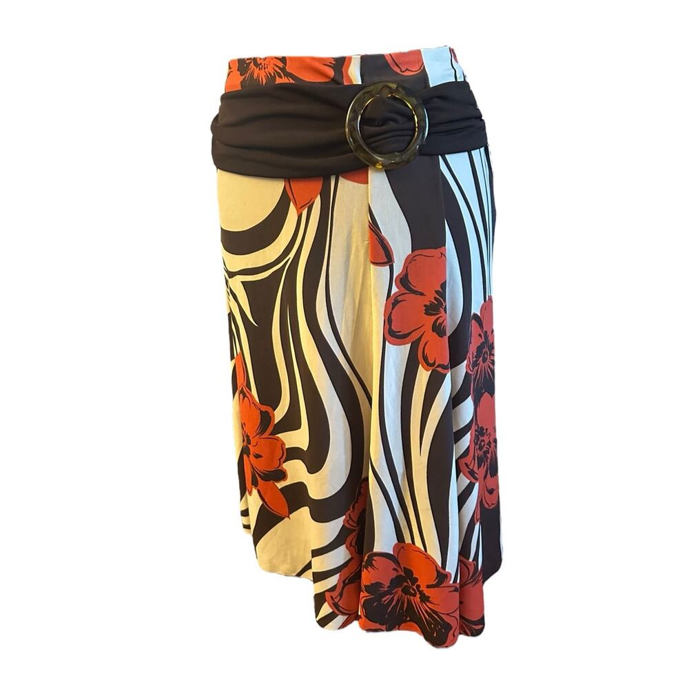 Tropical Floral Print Ladies Skirt Sz Small Lucite Round Tortoise Buckle Decor- - Picture 11 of 12